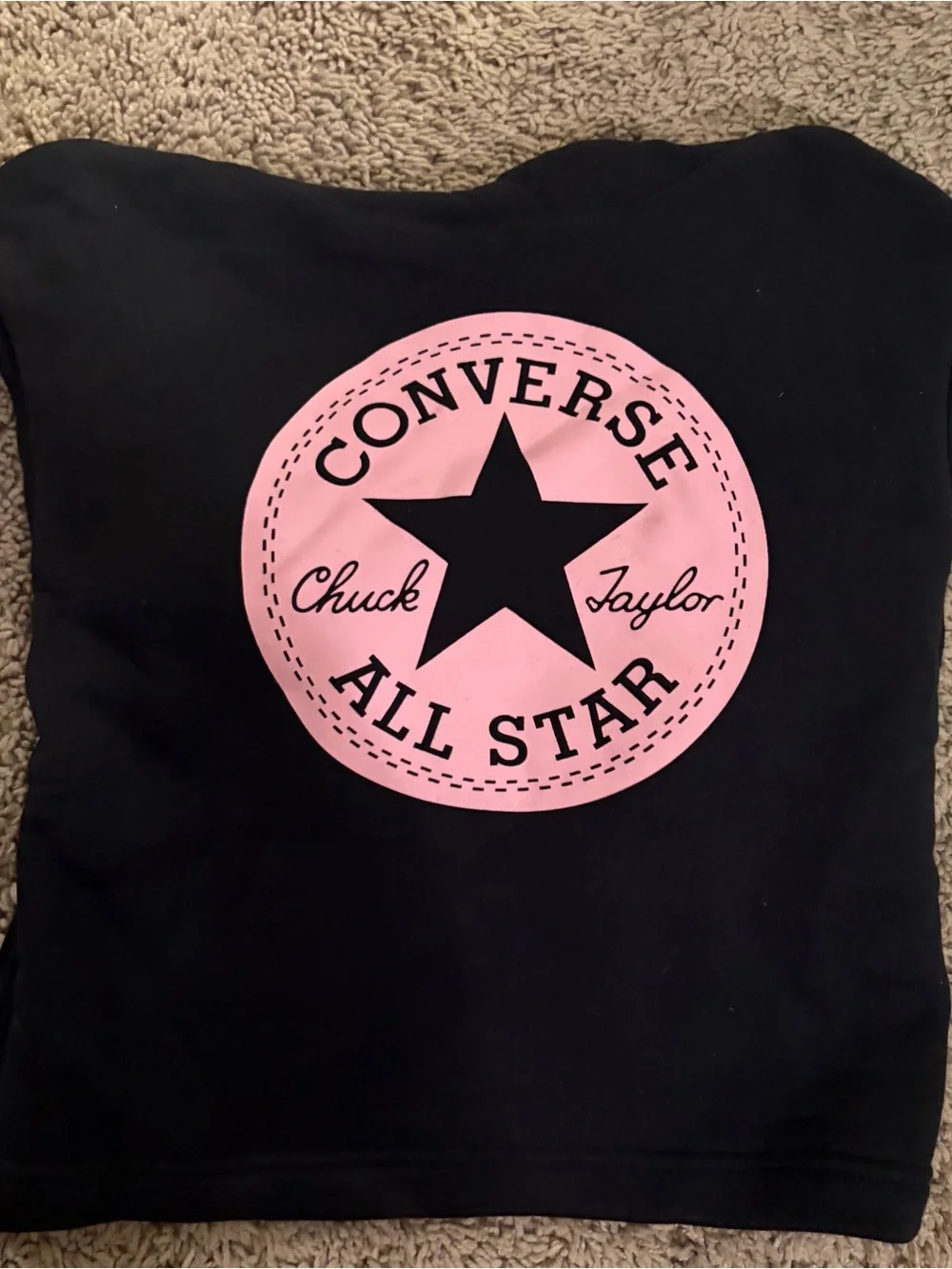 Converse All Star Black Cropped Hoodie with Pink Logo